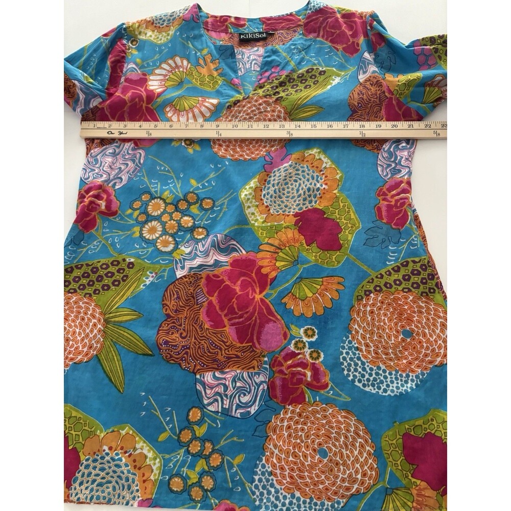 Kikisol Tunic Top Womens L Blue Floral Lagenlook Coastal Resort Vacation Coverup - Picture 7 of 15